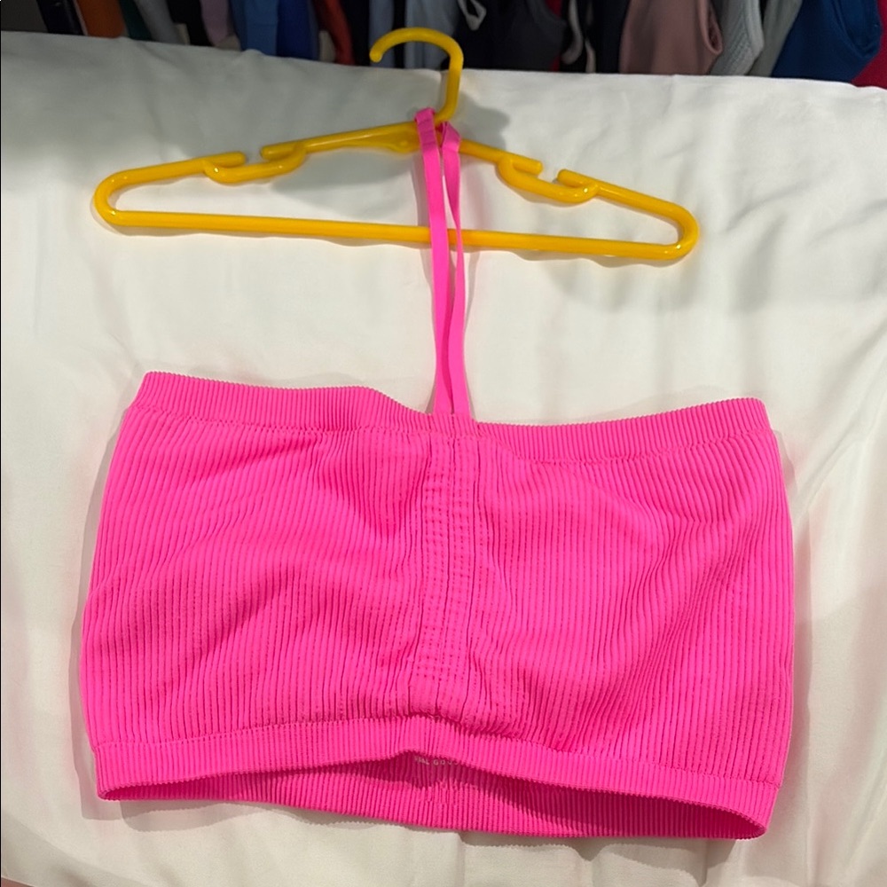 Vibrant Pink Ribbed bandeau bralette - aerie - size large -